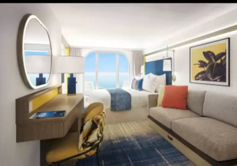 Cabina con vista al mar y un amplio balcón